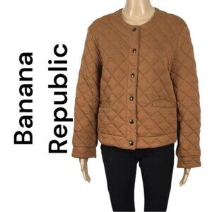 👛 (ANY 2/$35) BANANA REPUBLIC Collarless Quilted Bomber Length Jacket Pockets
